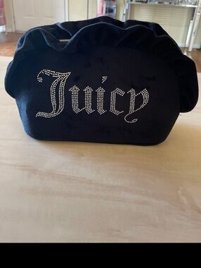 Juicy Couture Black ruffle Velour Rhinestone 'Juicy' Travel Pouch